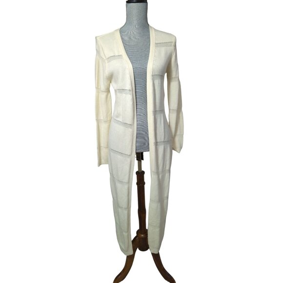 Moda International Duster Cardigan Sweater Womens M Cream Boho Chic Open Front - Picture 1 of 6